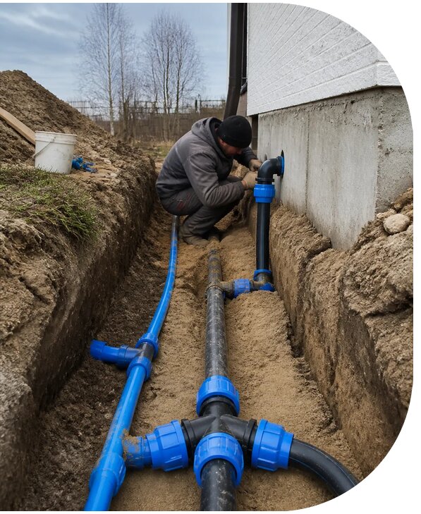 Монтаж наружного водопровода на участке под ключ в Казани